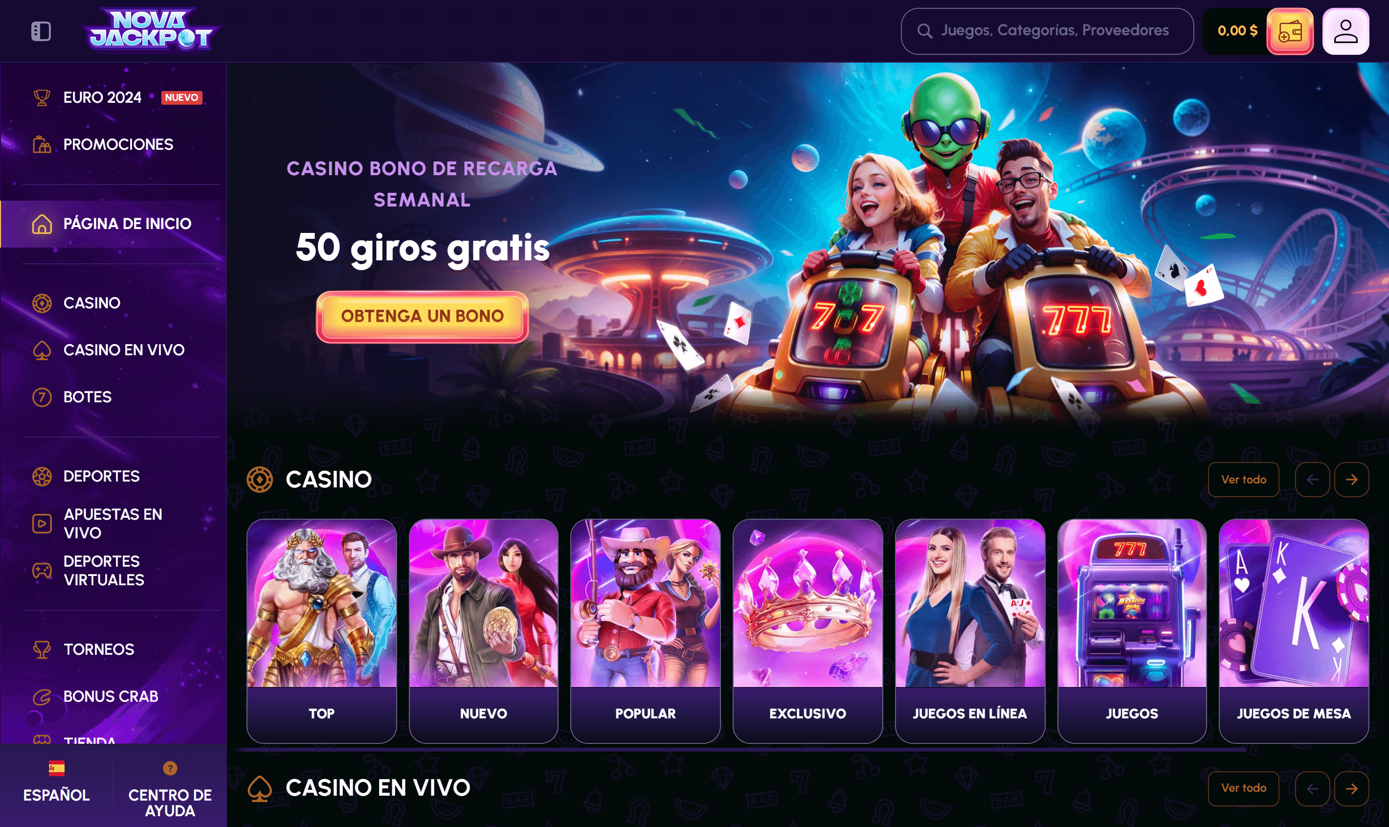 NovaJackpot Homepage