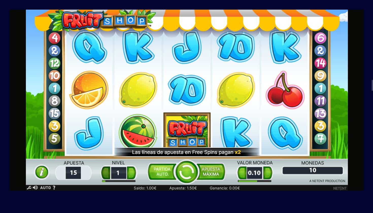 Fruit Shop (Netent) - Comodín Bonus Tragamonedas