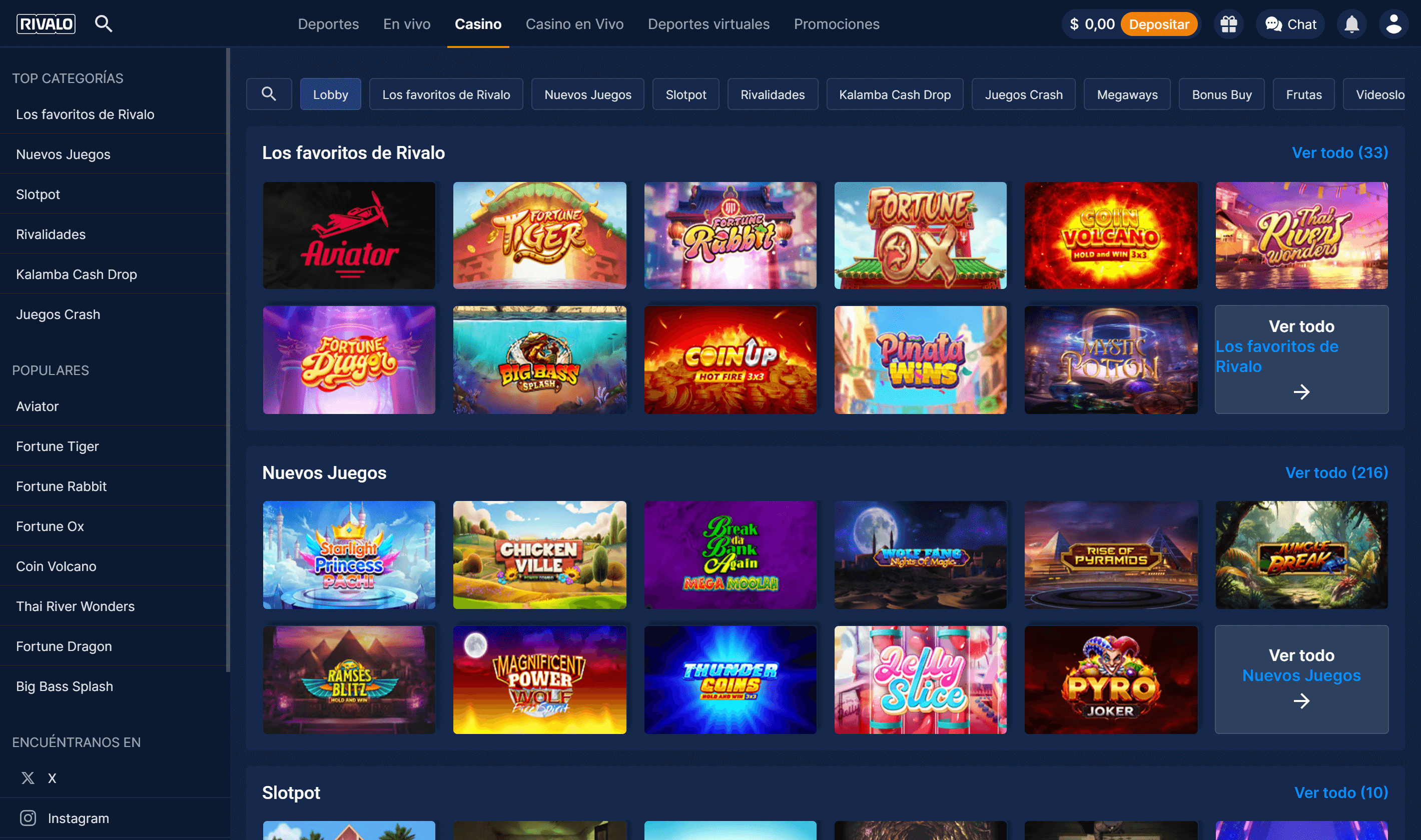 Rivalo Casino Catálogo de juegos