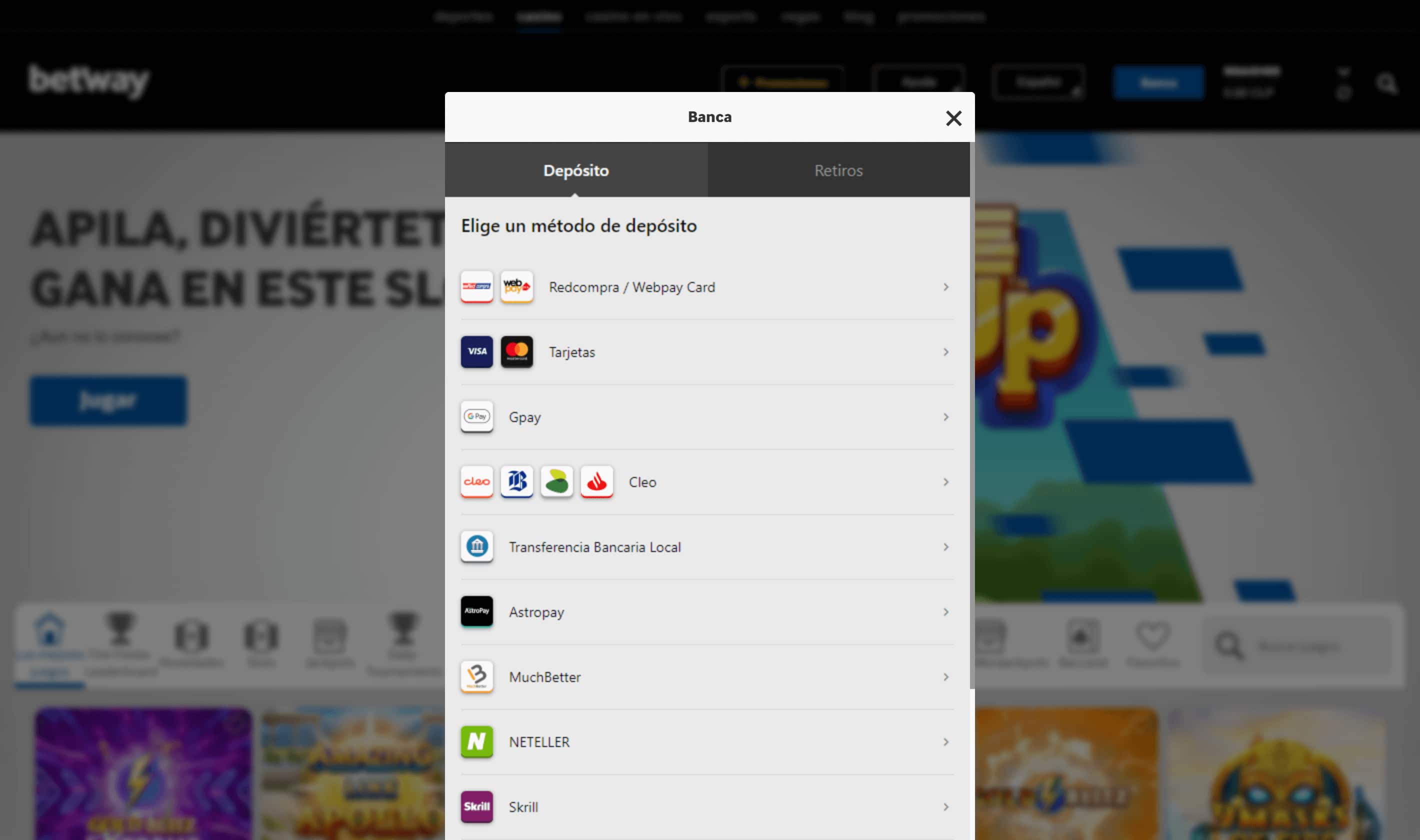 Betway medios de pago