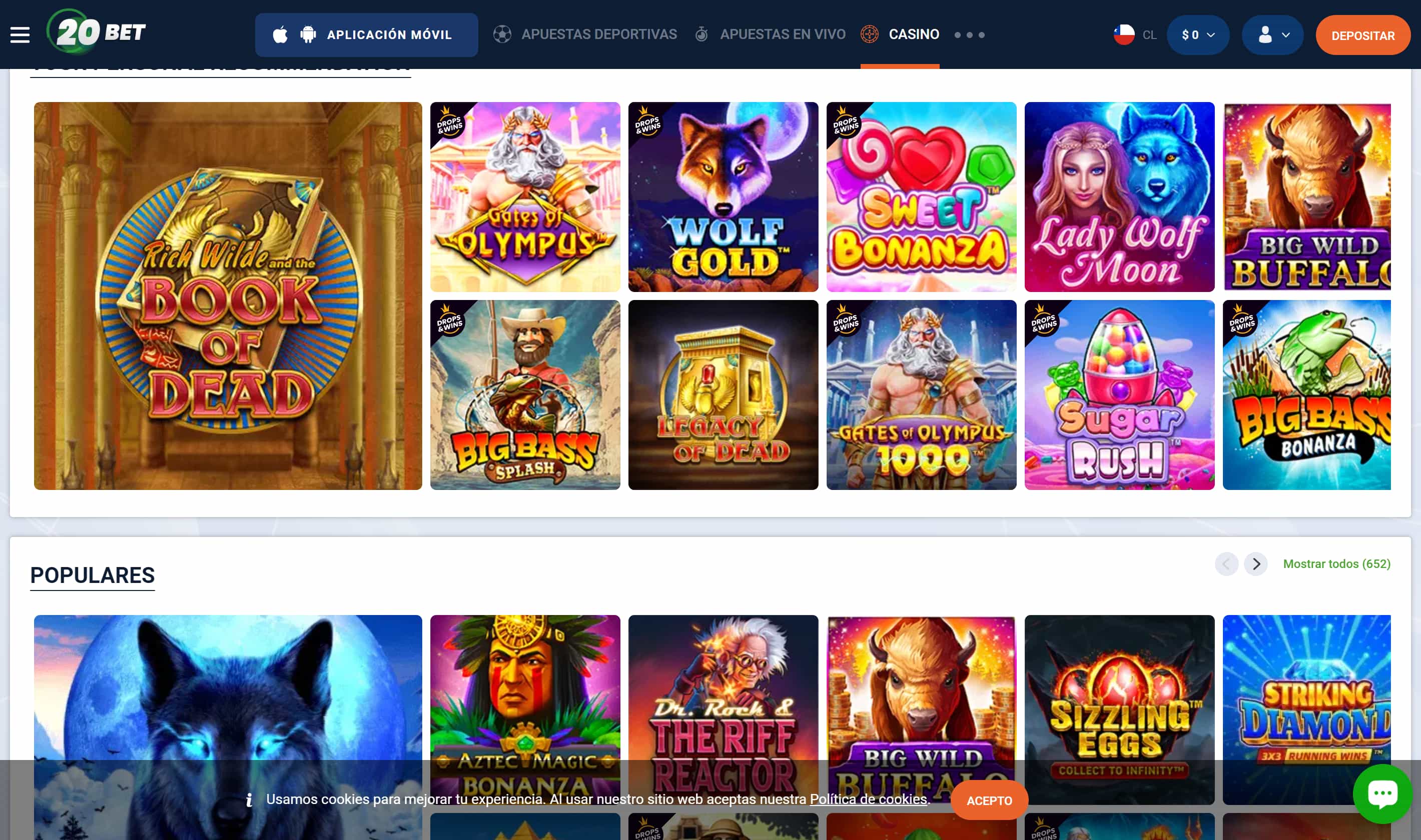 20bet Catálogo de Juegos Chile