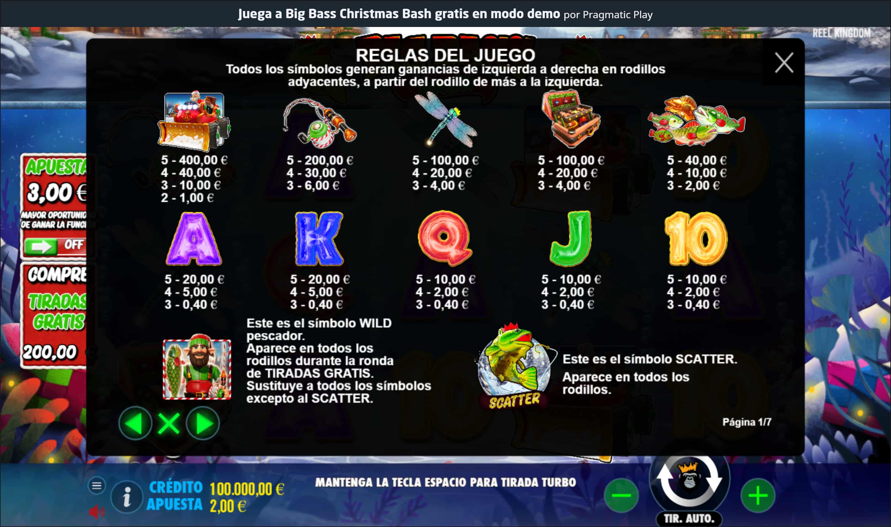 Big Bass Christmas Bash Tabla de Pagos 