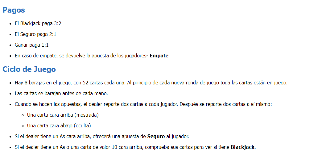 Reglas Multihand Blackjack