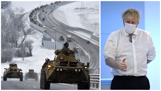 200122 Russia troops and Boris Johnson, AP/PA