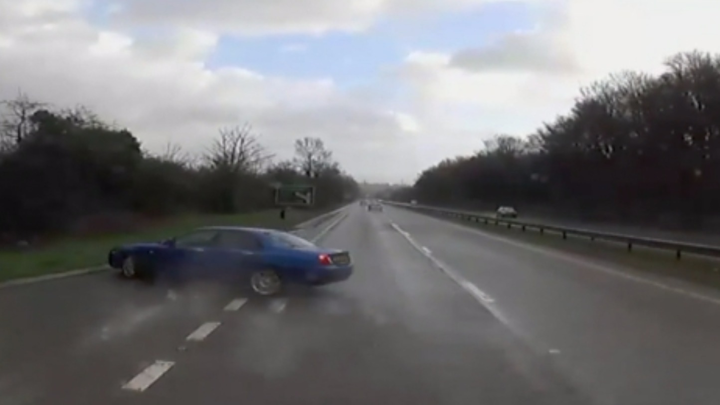 Lorry driver narrowly misses smashes into out of control car | ITV News ...