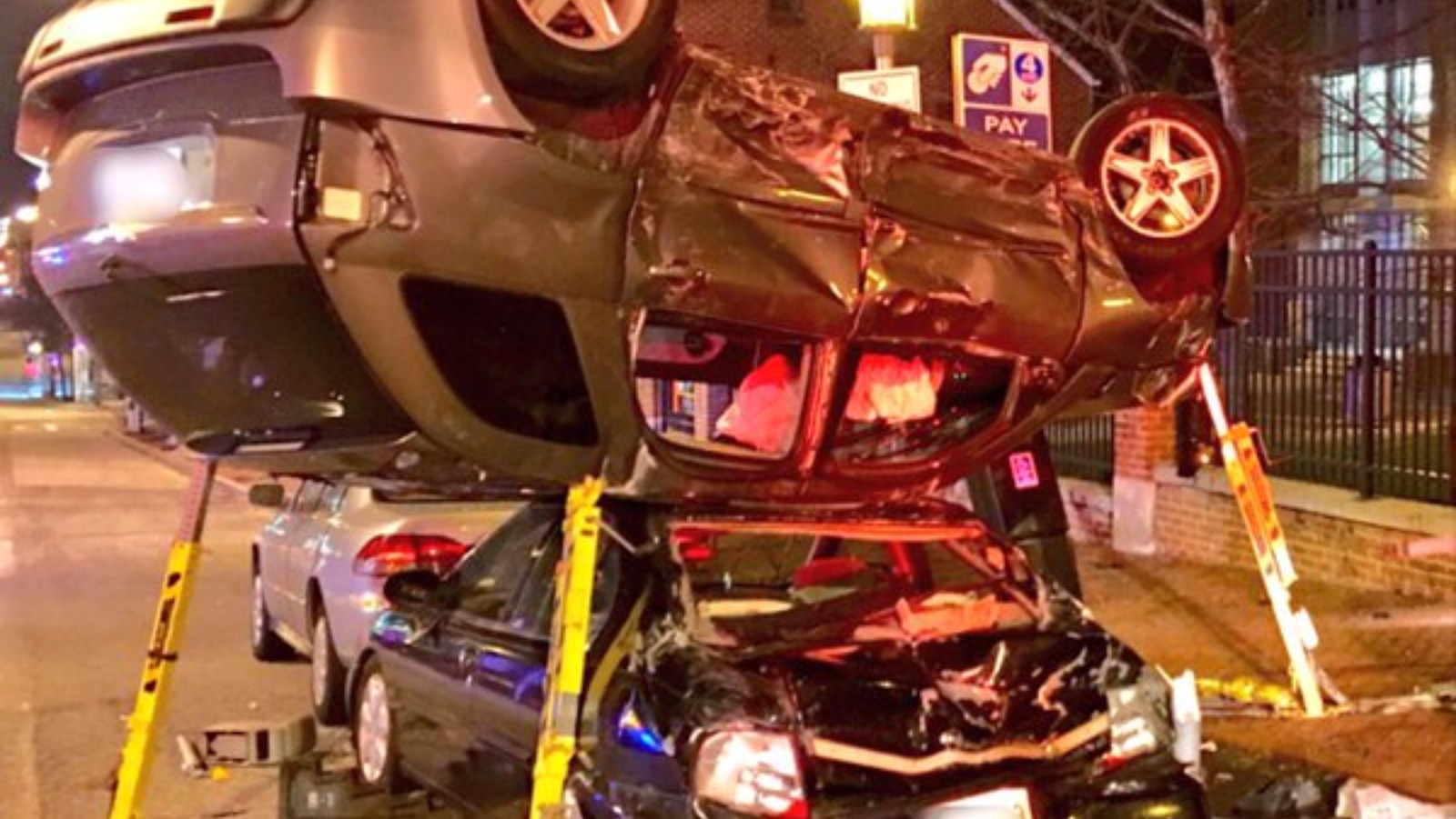 Car lands upside down on another in dramatic pile-up | ITV News