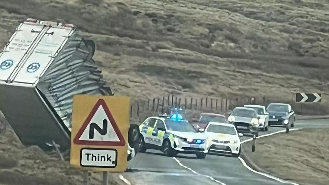 A672 closed on Yorkshire Moors as lorry blown during Storm Isha