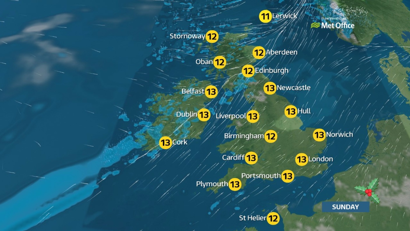 Christmas Day weather Mild start to the day before winds and rain