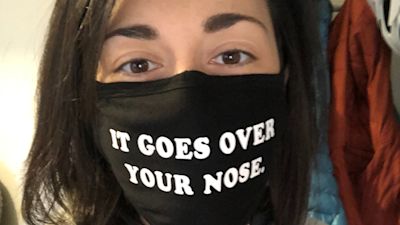 Erin Black wearing her new face mask