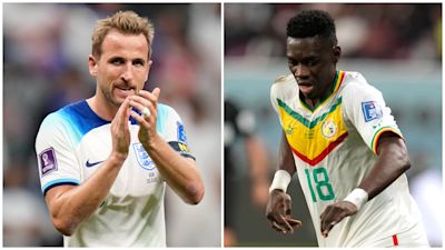 Split image. Left image: Harry Kane. Right image: Ismaila Sarr.
