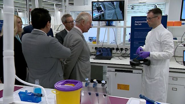Prince Charles spends day in Cambridge opening new AstraZeneca HQ and meeting locals at the market | ITV News Anglia