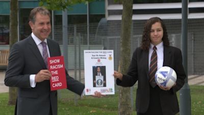 15 year old Georgia Selway receiving an award for her anti-racism artwork. Presented to her by West of England Metro Mayor Dan Norris