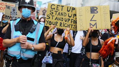 Protesters and police at Brighton BLM rally