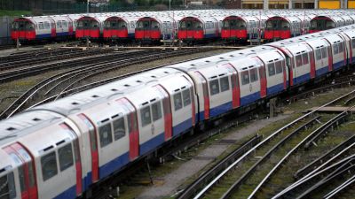 Piccadilly Line tube trains parked up at a depot near Boston Manor tube station