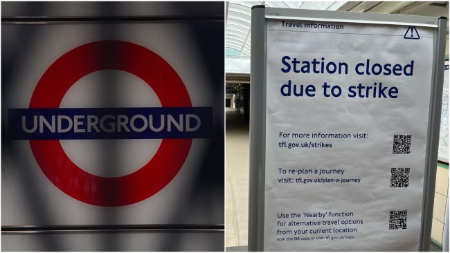 Strike signage at Harrow-on-the-Hill Underground station in north London, after a strike by London…
