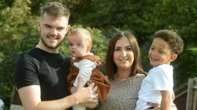 Rebecca and Jack with their daughter Aida who suffers from a rare craniofacial condition