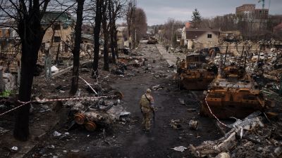 Destroyed Russian tanks in Bucha. 