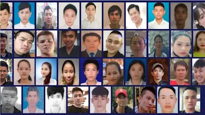 BEST QUALITY AVAILABLE Undated family handout photo issued by Essex Police of (left to right top row) Dinh Dinh Binh, Nguyen Minh Quang, Nguyen Huy Phong, Le Van Ha, Nguyen Van Hiep, Bui Phan Thang, Nguyen Van Hung, Nguyen Huy Hung, Nguyen Tien Dung, Pham Thi Tra My, (left to right second row) Tran Khanh Tho, Nguyen Van Nhan, Vo Ngoc Nam, Vo Van Linh, Nguyen Ba Vu Hung, Vo Nhan Du, Tran Hai Loc, Tran Manh Hung, Nguyen Thi Van, Bui Thi Nhung, (third row left to right) Hoang Van Tiep, Tran Thi Ngoc, Phan Thi Thanh,Tran Thi Tho, Duong Minh Tuan, Pham Thi Ngoc Oanh, Tran Thi Mai Nhung, Le Trong Thanh, Nguyen Ngoc Ha, Hoang Van Hoi, (bottom row left to right) Tran Ngoc Hieu, Cao Tien Dung, Dinh Dinh Thai Quyen, Dang Huu Tuyen, Nguyen Dinh Luong , Cao Huy Thanh, Nguyen Trong Thai, Nguyen Tho Tuan and Nguyen Dinh Tu, the 39 Vietnamese migrants, aged between 15 and 44, that were found dead in the back of a trailer in Essex on October 23 last year. Gheorghe Nica, 43, and Eamonn Harrison, 24, have been found guilty at the Old Bailey of the manslaughter of 39 Vietnamese men women and children who suffocated as they were smuggled into Britain in a lorry trailer. The jury, which deliberated for nearly 23 hours, also convicted them of their part in a wider people-smuggling operation with Christopher Kennedy, 24, and Valentin Calota, 38.