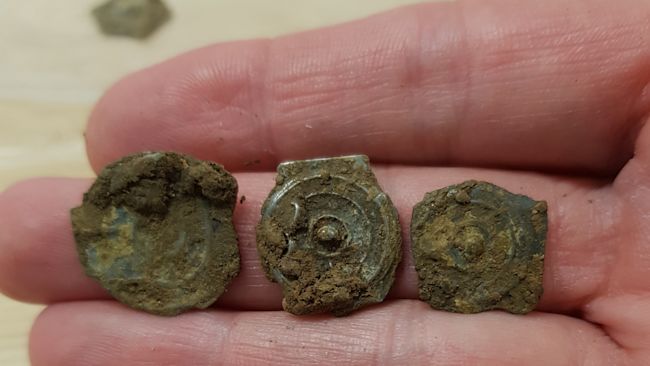 Some of the hundreds of rare coins from the Iron Age which have been uncovered by archaeologists