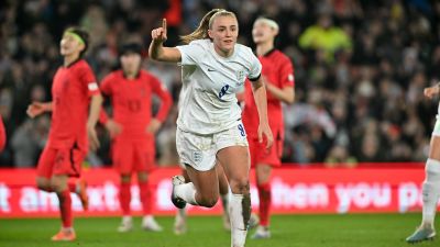 Georgia Stanway celebrates for England after scoring against Korea Republic in the Arnold Clark Cup