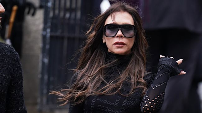 ictoria Beckham arrives for a memorial service to honour and celebrate the life of fashion designer Dame Vivienne Westwood at Southwark Cathedral