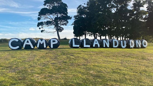 Camp Llandudno bale sign