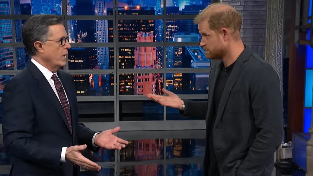 Harry makes Trump joke during surprise Christmas sketch with Stephen Colbert