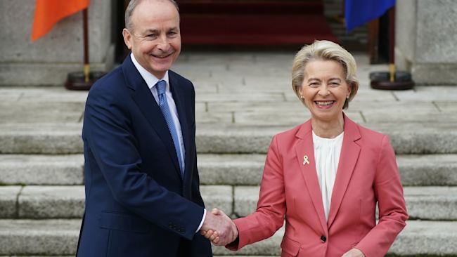 Taoiseach Micheal Martin and European Commission President Ursula von der Leyen pose for a photograph after speaking to the media at Government Buildings in Dublin. Picture date: Thursday December 1, 2022 Picture by: Brian Lawless/PA Wire/PA Images