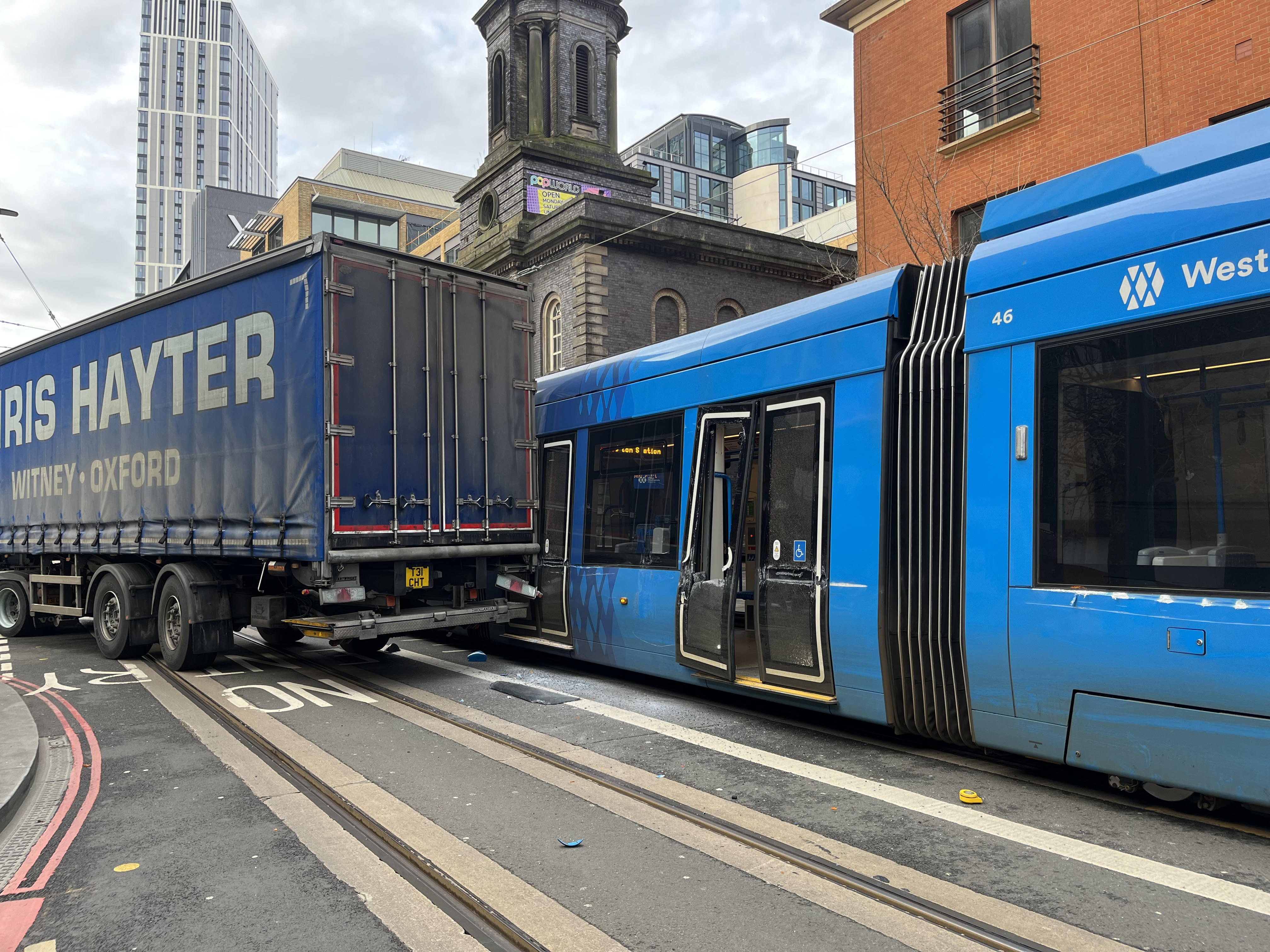 Tram and lorry crash causes rush hour chaos in Birmingham s Broad