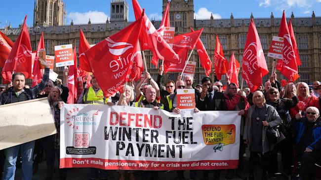 Campaigners take part in a protest over the government's decision to scrap the winter fuel allowance for pensioners. PA