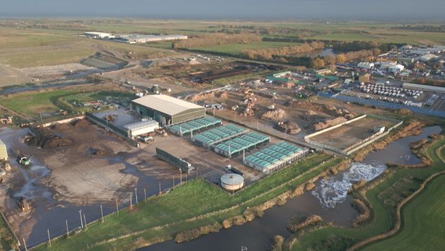 Drone shot of Waterbeach recycling centre where body of baby was found - Nov 2022
