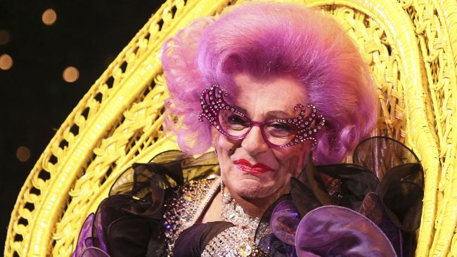 Barry Humphries dressed as Dame Edna Everage.