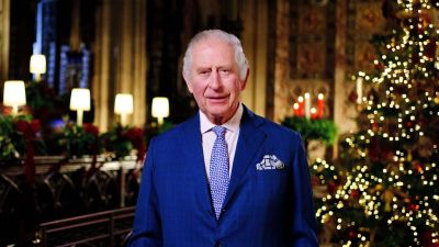 King Charles III during the recording of his first Christmas broadcast in the Quire of St George's Chapel at Windsor Castle, Berkshire. Issue date: Sunday December 25, 2022. 
PA