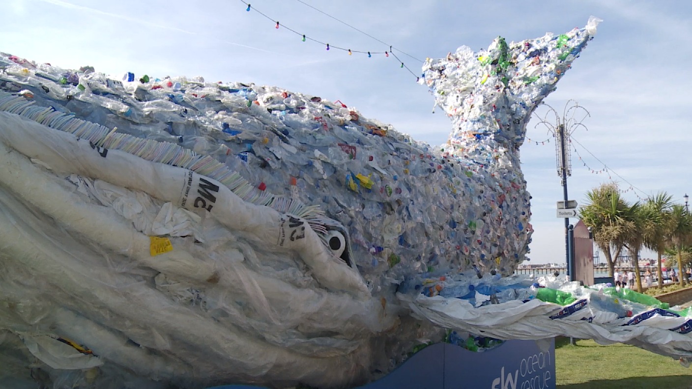 Giant plastic whale shows problem of ocean pollution | ITV News Anglia