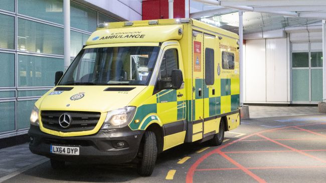 An ambulance waiting outside a hospital in London.