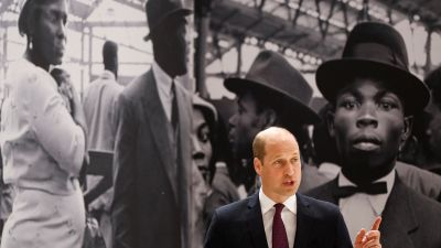 The Duke of Cambridge speaking at the unveiling of the National Windrush Monument at Waterloo Station, to mark Windrush Day. The statue - of a man, woman and child in their Sunday best standing on top of suitcases - was designed by the Jamaican artist and sculptor Basil Watson. Picture date: Wednesday June 22, 2022.
