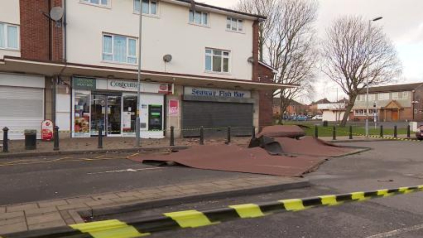 Roof Rips Off Shop And Lands In Car Park During Storm Eleanor Central Itv News