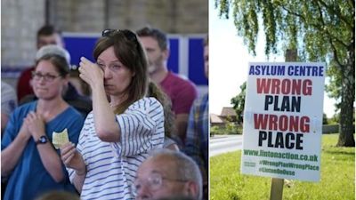 Linton asylum centre protest banner