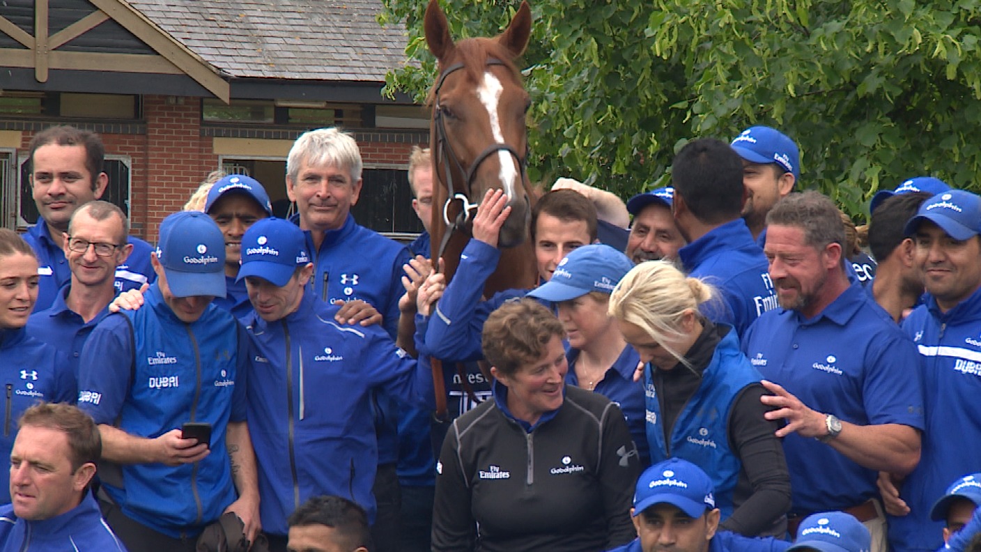 Newmarket based Godolphin stables celebrate Epsom Derby success with