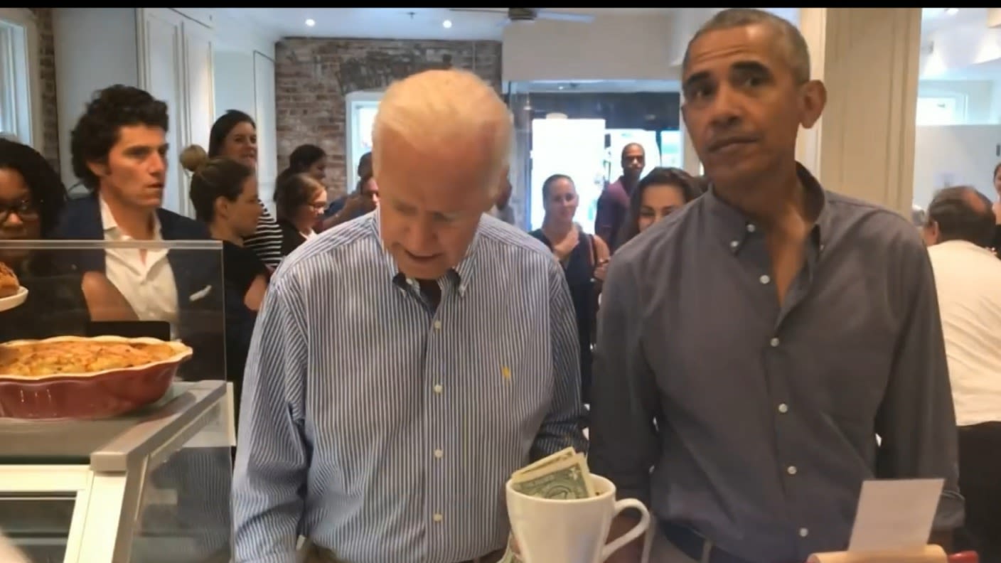 Barack Obama And Joe Biden Pay Surprise Visit To Washington Dc Bakery