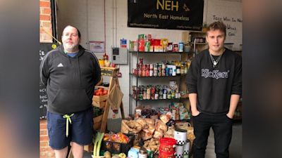 NE Homeless founder Brian Burridge with Sam Fender