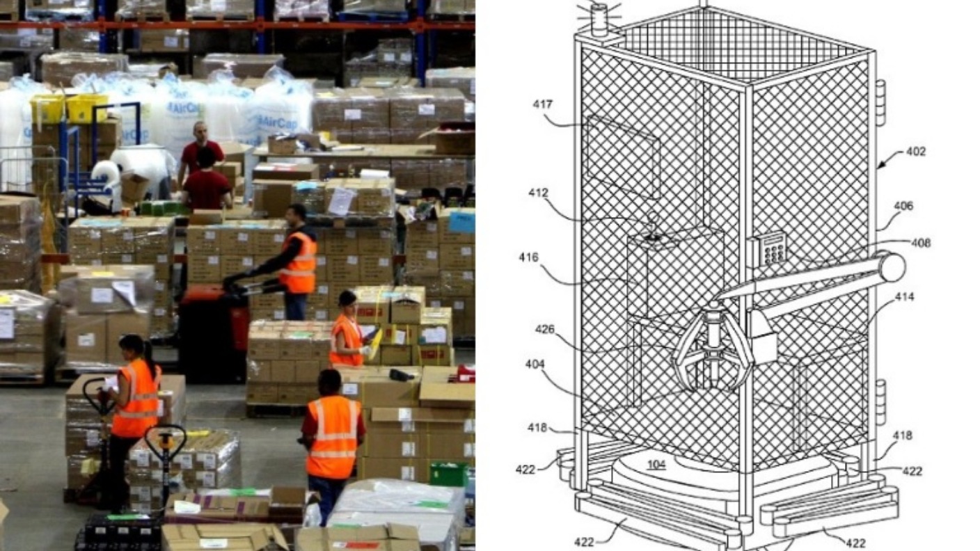 The metal cage plans to help staff deliver merchandise to workers as well a...