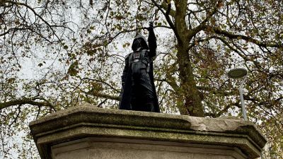 The Darth Vadar figure on top of the Colston plinth