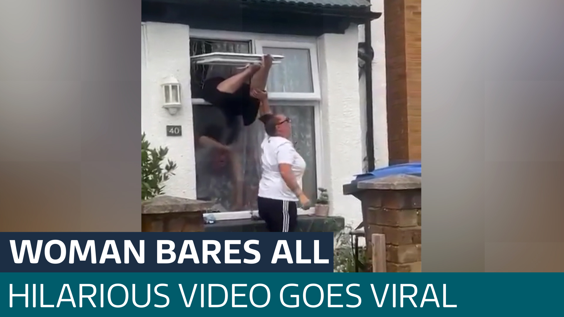 Woman reacts to viral video of herself getting stuck in her own window