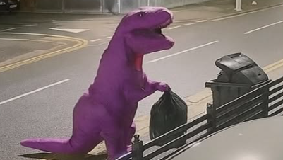 Fly-tipper caught on CCTV dressed in dinosaur costume