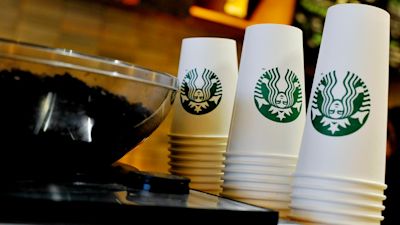 Starbucks coffee granules and coffee cups