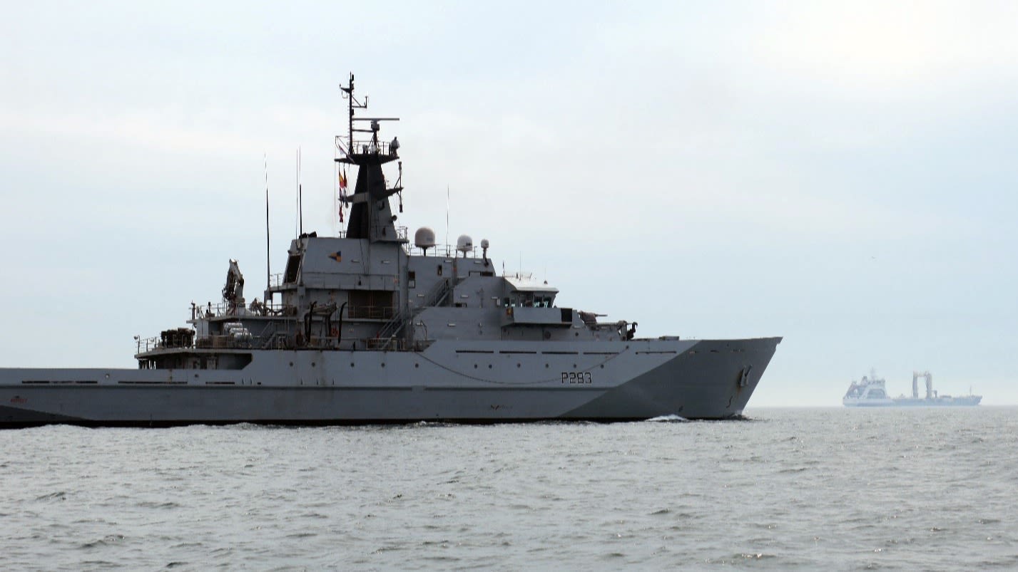 Portsmouth-based warship HMS Mersey shadows Russian oil tanker