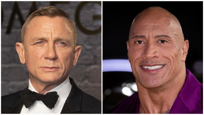 Split image. Left image: Daniel Craig. Right image: Dwayne Johnson.