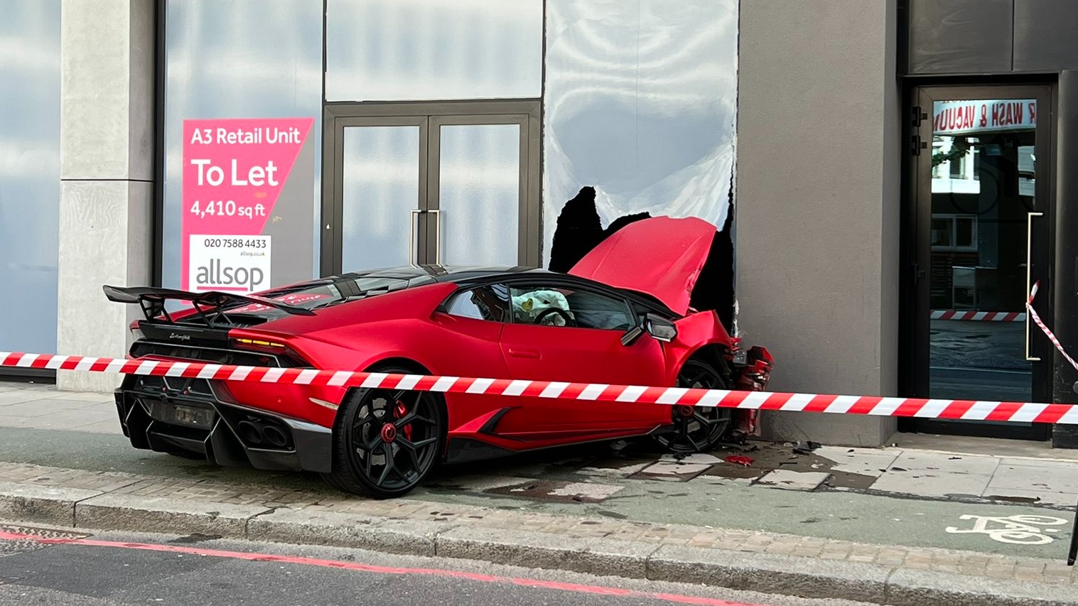 Driver crashes Lamborghini 'worth £150,000' into car wash in east London |  ITV News London