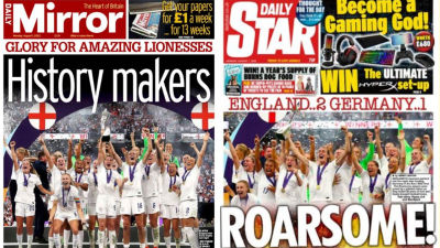 England Euro win front pages